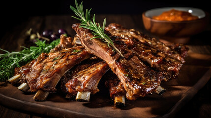 Succulent and tender Lamb ribs marinated in a savory blend of spices, AI Generated