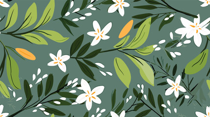 Seamless summer pattern with leaves and flowers. Vector elegant floral background.