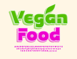 Vector eco concept Vegan Food. Modern Bright Font. Creative 3D Alphabet Letters, Numbers and Symbols set