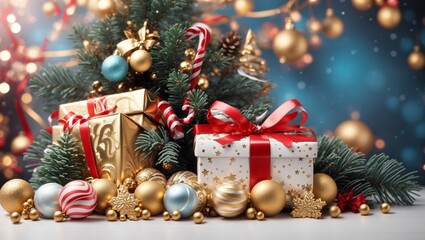 Christmas tree with gifts and decorations