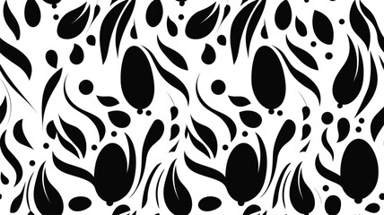 Vector seamless black and white pattern with drops. Monochrome abstract floral background.