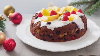 Home made Christmas cake with fruits