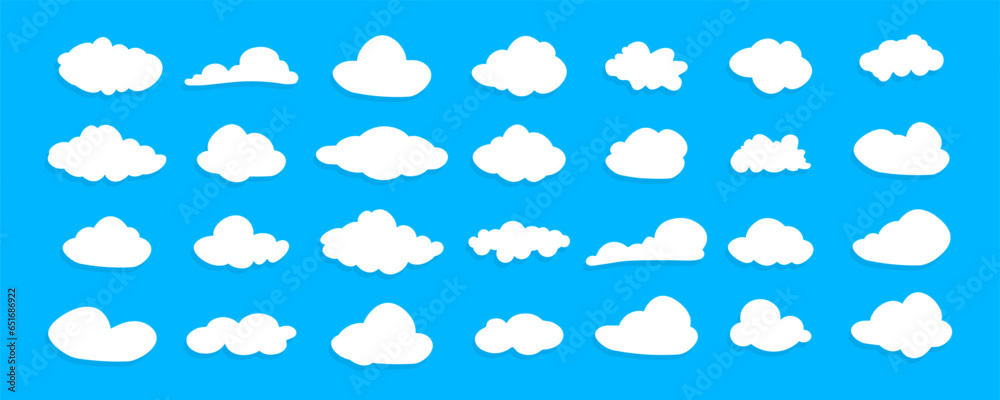 Leinwandbilder set of clouds. cloud icon. different shape white clouds on blue background. set of different sky. cl