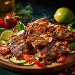 Slices of home-made jerk chicken fillets marinated in jerk seasoning, AI Generated