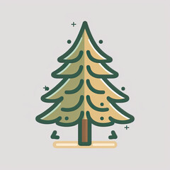 Simple vector drawing of a decorated christmas tree, minimalist icon symmetrical sticker design AI Generated