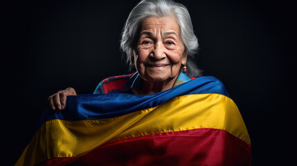 Fototapeta premium Portrait Colombia senior woman with national flag