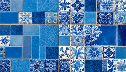 Carrelage bleu vintage avec des motifs de fleurs
