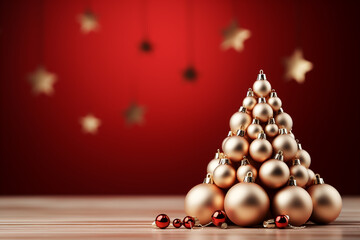 Fototapeta premium Christmas tree with gift boxes on red background Christmas background with copy space for text