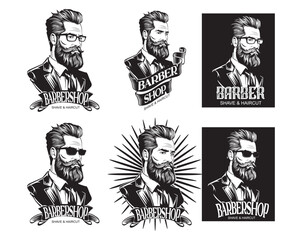 Vector barbershop logo, label, print, visual communication.