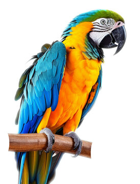 Colorful macaw parrot bird on transparent background.