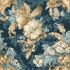 Rococo seamless pattern that would be worn colors seamless pattern, AI Generated