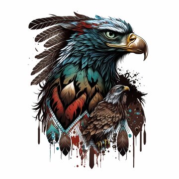 Eagle with eaglet totem design realistic Indian emblem