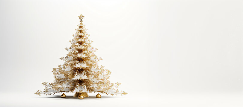 Christmas tree isolated on white background. Christmas holiday banner copy space for text.