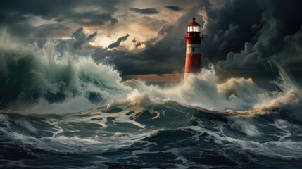 Fototapeta na wymiar illustration of a lighthouse during a storm