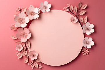 Pink paper flowers on a pink background