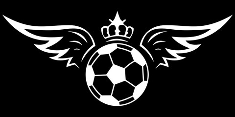 abstract sport emblem football logo angel wings and king crown on black background