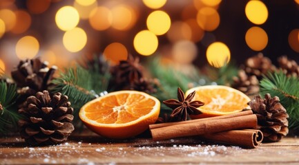 Fototapeta na wymiar Dried oranges with anise and cinnamon sticks