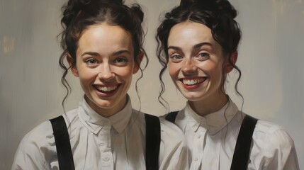 Portrait of similar identical twin sisters
