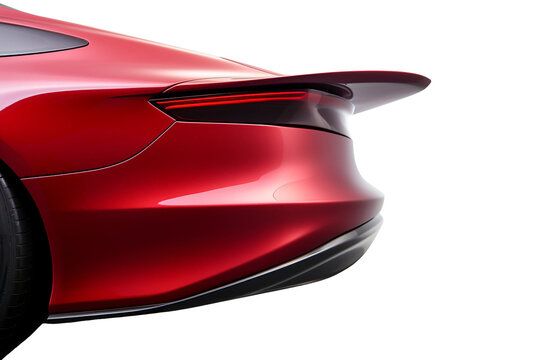 Carbon spoiler wing on the trunk of lavish super red car isolated on a transparent background, Generative Ai