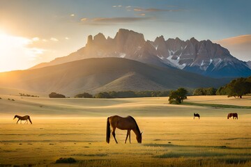 Horses in the mountains at morning.