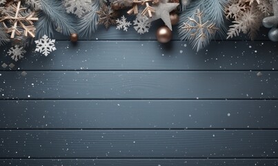 Christmas background. Spruce branch and snowflakes frame. Space for text. - Powered by Adobe