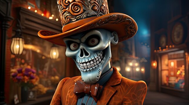 Cute smiling cartoon character of Day of the Dead (D&iacute;a de Muertos)