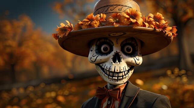 Cute smiling cartoon character of Day of the Dead (D&iacute;a de Muertos)