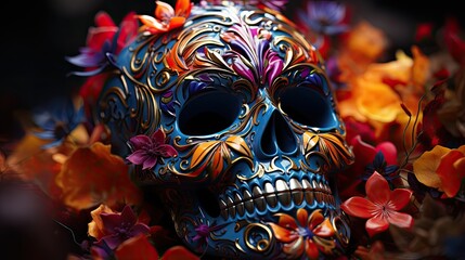 Skull painted in theme of the Day of the Dead (Día de Muertos)