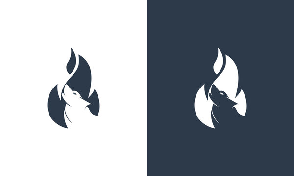 fire wolf logo design vector