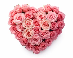 Rose In Love Shape isolated on white, Valentine's gift, pink, colorful fresh rose bouquet.