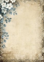 Lace embroidery vintage border background with flowers, Generative AI