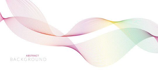 Colorful lines background.  Wave of the many colored lines pattern and design elements created. Creative line art or abstract ribbon wavy stripes on a white isolated background.