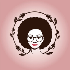 girl with flowers, logo illustrating a woman's head with an afro hairstyle