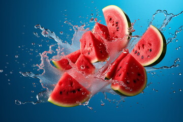 Fresh watermelon fruit in a splash of water.
