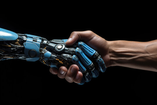 human and robot shaking hands