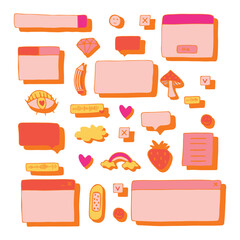 dialog boxes old. Retro pc elements, user interface, operating system, windows, icons in trendy retro style. old computer ui elements dialog boxes vector set. Illustration 90s. Vector illustration