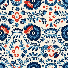 Naklejka premium Hungarian matyo folk motif seamless pattern, AI Generated