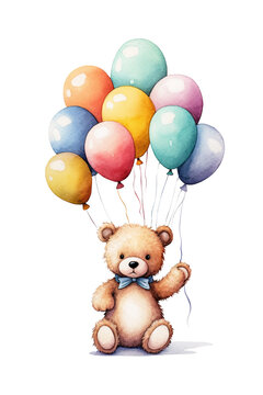 Brown bear hold balloons. Cartoon character design