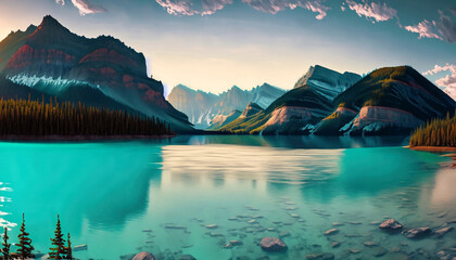 Beautiful illustration of Lake Louise at Banff National Park in Alberta, Canada - obrazy, fototapety, plakaty