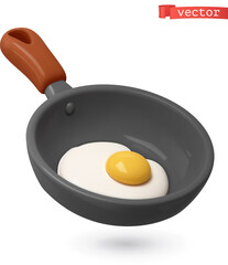 Fried egg in frying pan 3d cartoon vector icon