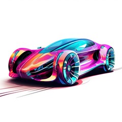 Naklejka premium Futuristic sport car in the style of electric dream isolated on white background