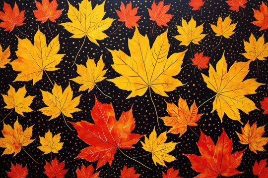 Yellow maple leaves wallpaper, aboriginal dot painting