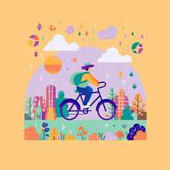 Obraz na płótnie Canvas World bicycle day hand drawn flat illustration concept illustration, flat vector art, flat icon AI Generated