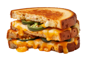 Grilled cheddar and jalapeno popper sandwich on transparent background. Generative AI.