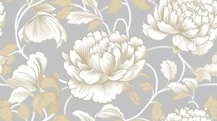 Vintage chinese wallpaper, elegant grey rose flower pattern contemporary ceramics AI Generated