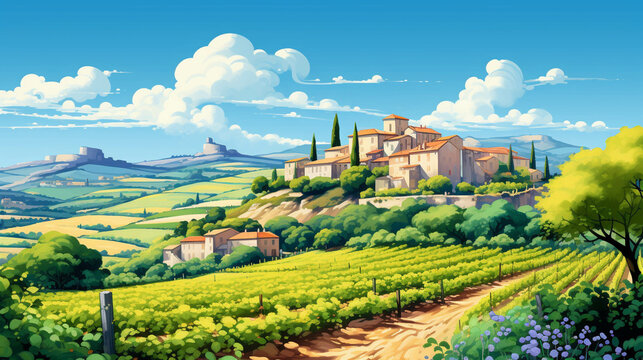 Illustration of beautiful region of Provence in France