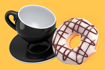 Ceramic coffee cup for cappuccino, americano, espresso, mocha, latte on yellow