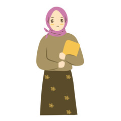 Girl holding file. Muslim student.