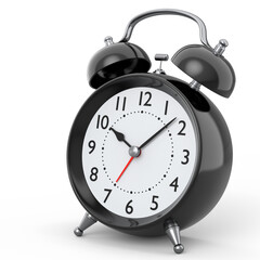 Vintage alarm clock on white background. 3d render concept of wake up time