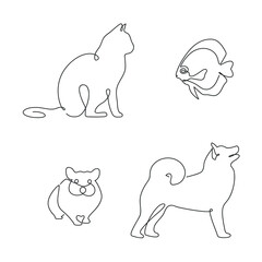 Pets drawn in one continuous line. One line drawing, minimalism. Vector illustration.